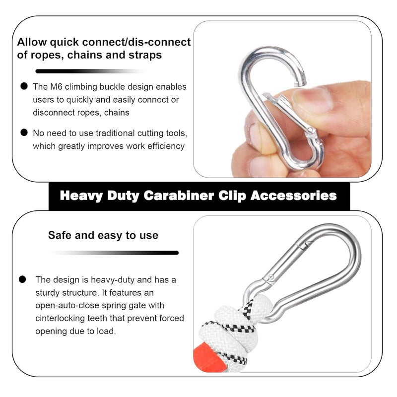 HANDRERLEE 40 PCS 2'' Spring Snap Hook Carabiner, M5 3/16 Inch Galvanized Silver Steel Small Carabiner Clip, 220LBS Holding Capacity Quick Link Clip Keychain for Hammock Dog Leash & Camping Gym - Image 3